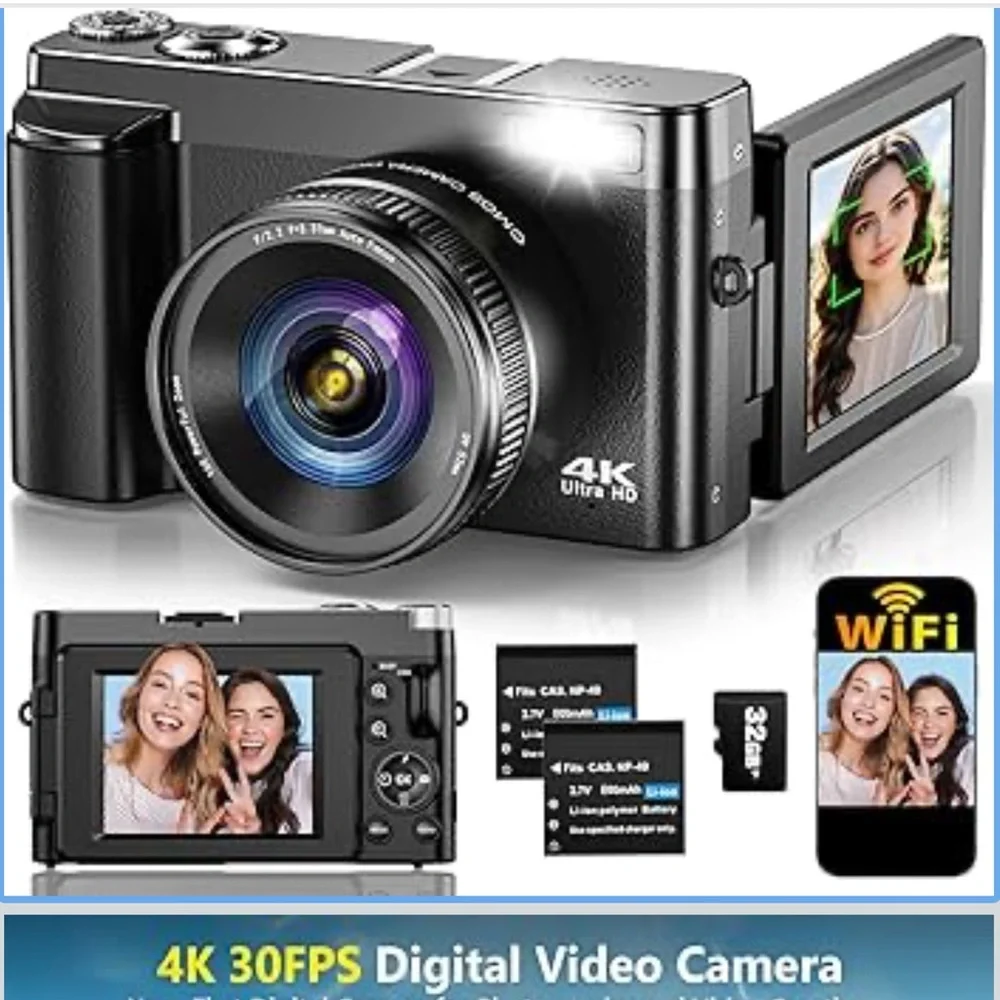 4K Ultra HD Digital Video Camera with WiFi - Black